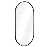 Navaris Espejo Ovalado - Espejo Marco Negro de Pared 75 x 38 cm - para Entrada recibidor baño salón tocador - Forma Oval - Marco Aluminio Inoxidable