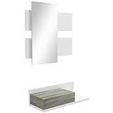 HOMCOM Juego de Muebles de Entrada Recibidor con Espejo y Cajón Recibidor Colgante para Pasillo Estilo Moderno 75x3,5x75 cm y 75x30,5x20 cm Blanco y Gris