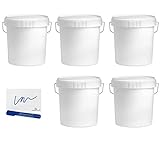 MARKESYSTEM - Cubo VACIO Industrial Pack de 5 x 4,6 litros - Contenedores Hermeticos de Plástico con Tapa - Almacenaje de Sólidos, Líquidos y Pinturas - Polipropileno Blanco + Kit Etiquetado
