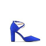 MODELISA - Zapatos De Tacón Ancho Salón Tejido Hebilla Tobillo Mujer (Azul, Numeric_37)