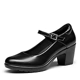 DREAM PAIRS Zapatos de Tacón Alto Clásicos Mujer Zapatillas con Tacón Ancho Zapatos de Salón PU Negro SDPU2231W-E Talla 40 (EUR)