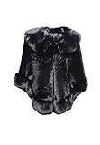 QUEEN HELENA Abrigo de piel poncho capa con pelo suave cálido invierno elegante chaqueta mujer MT04, Mt04 Negro, Talla única