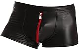 Cave Hero Pantalones cortos de látex similares con cremallera en la parte delantera – Pantalones cortos con cremallera, blanco / rojo, L