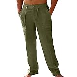 Pantalones largos de lino para hombre, pantalones de ocio, largos, ligeros, de verano, para la playa, de lino, corte holgado, informales, de un solo color, verde, XL