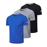 ZENGVEE 3 Piezas Camiseta Deporte Hombre Camisetas Manga Corta Hombre de Secado Rápido para Gimnasio Running Fitness(520-Black Gray Blue-M)