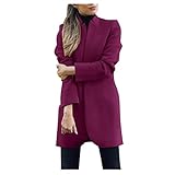 NHNKB Gabardina elegante rosa para mujer, elegante chaqueta larga, cárdigan, manga larga, abrigo, fijo, traje de pelo corto, abrigo delantero corto, entallado, para mujer, Vino, XXL