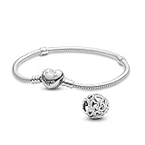 Pandora Moments 590719-18+790964 - Pulsera de serpiente con cierre de corazón y colgante de plata de ley (18 cm), diseño de corazón, 18cm, Plata, No es una piedra preciosa