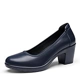 DREAM PAIRS Zapatos de Tacón Alto Cómodos Clásicos Mujer Zapatillas con Tacón Ancho Zapatos de Salón PU Trabajo Balila Azul Marino SDPU2230W-E Talla 40 (EUR)