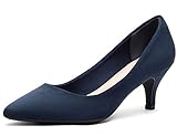 Greatonu - Zapatos de tacón pequeño para Mujer, Zapatos de Mujer con Punta en Pico, Zapatos de tacón de Gatito informales-39-azul Marino