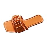 Notinzo Zapatillas de verano para mujer, de color liso, plisadas, con puntera abierta, planas, con rodillos, suaves, para mujer, naranja, 39 EU