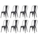 GrandCA HOME Juego de 8 sillas de Comedor de Metal apilables, sillas de jardín de Estilo Vintage Industrial, adecuadas para Uso en Interiores y Exteriores, Color Negro