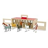 Melissa & Doug Establo de madera con caballos de exhibición|Juego imaginativo y creativo | 8 caballos de juguete | Juguete Montessori de madera |Regalo para niños y niñas de 3 4 5 6 7 Años