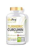 Life Pro Turmeric Curcumin +Bioperine 60 Vcaps – Cúrcuma orgánica Turmeric con BioPerine® para ayudar a la flora intestinal y enzimas digestivas – Curcumina 2.1% y piperina