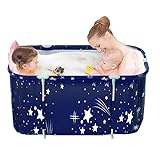Bañera plegable portátil de 120 cm para adultos, bañera de pie, bañera plegable de plástico grueso para adultos (cielo azul)