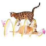 Havenfly Túnel en Espiral para Gatos,Pasarela Plegable para Gatos Juguetes interactivos para Gatos,Tubo para Gatos con ratón de Felpa,Plumas y cascabeles para conejitos Pequeños Animales Gatito