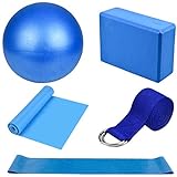 Dokpav Kit de Accesorios para Pilates Set de 5 Bandas Elásticas Fitness,Goma elasticas Musculacion,Bloque de Yoga,Pequeña Pelota de Pilates,Bandas de Resistencia para Yoga,Pilates,Fitness (Azul)