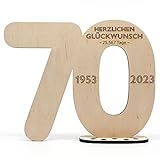 Placa de madera para libro de visitas, número 70, con grabado de felicitación de cumpleaños para escribir uno mismo, como regalo con soporte y portavelas de cumpleaños, para decoración de 70
