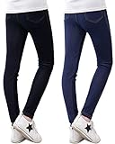 Adorel Leggings Vaqueros Pantalones Elástico Niña Pack de 2 Negro y Azul Marino 7-8 Años (Tamaño del Fabricante 130)