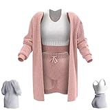 NAKEAH Misscosy Knit Set de 3 Piezas,Pijama cálido y difuso de 3 Piezas para Mujer,Misscosy 3 Piezas (Pink,Medium)