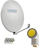 SCHWAIGER 4593 Sistema Sat Set satélite Antena parabólica Quad LNB Digital 8X F-Plug 7mm Aluminio Antena Sat Set Completo Gris Claro 88 x 88 cm