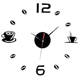 Aliciashouse Reloj de Pared Grande DIY Wall Sticker Reloj café té Taza número Reloj Home Decor de Cafe-Negro