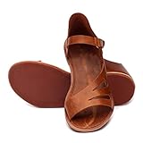 ORANDESIGNE Sandalias Romanas Mujeres Bohemia Verano Planos Moda Retro Elegante Peep Toe Sandals Zapatos de Playa Casual Marrón 36 EU