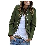 Zldhxyf Blazer elegante chaqueta de traje para mujer, abrigo con botones, blazer militar, blazer largo, corte ajustado, para ocio, cuello alto, negocios, oficina, traje, verde militar, XL