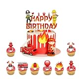 Decoracion Tartas Infantiles, 25 Piezas Bomberos Cake Toppers, Adornos Tartas Cumpleaños, Bomberos Theme Cupcake Toppers, Topper Tarta, Decoración de Cumpleaños para Niños Niñas