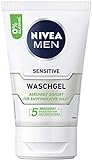 NIVEA MEN Gel de lavado sensible (100 ml), gel de limpieza sin jabón con manzanilla y vitamina E para la piel sensible de los hombres, limpieza facial calmante con 0% de alcohol