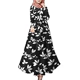 Mymyguoe Vestidos musulmanes largos para mujer sin hijab musulmán tóbal con mangas largas ropa árabe otoño e invierno largo a prueba de viento cálido bata de color sólido vestido musulmán suelto sin