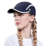 GADIEMKENSD Women's Foldable Light Cap Quick Dry Ultra-Thin Unstructured Tech Running Hat Reflective UPF 50+ Baseball Caps Cooling Ponytail Hats Fitted for Beach Tennis Travel Hiking Golf Navy Blue