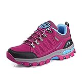 WOWEI Zapatos de Senderismo Mujer Al Aire Libre Impermeable Antideslizantes Escalada Trekking Sneakers Zapatos de Montaña,98018 Rosa Roja,37 EU