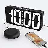 Mesqool Reloj Despertador Super Ruidoso para Personas Duermen Mucho, Pantalla Grande de 18 cm, Puerto USB, 0-100% de Brillo, 12/24H&DST, Función Snooze, Adaptador Incluido (Blanco)