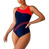 VEMOW Trajes de Baño de Cuello Redondo para Mujer Color Block Traje de Baño AtléTico Malla Adelgazante Traje de Baño Bañadores de Mujer Surf(2-Negro,M)