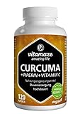 Vitamaze Cúrcuma Cápsulas + Curcumina Piperina + Vitamina C, 120 Cápsulas Veganas Altamente Biodisponible, 95% Natural Pura Extracto Curcumina, Suplemento sin Aditivos Innecesarios