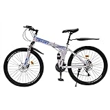 CuCummoo Bicicleta de montaña plegable de 26 pulgadas, color azul y blanco, 21 velocidades, para hombre y mujer, freno de disco dual, ciudad, otros paseos