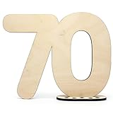 Libro de visitas de madera con cartel decorativo número 70 – para escribir como regalo con soporte y portavelas – para decoración de 70. cumpleaños, 70 años de aniversario