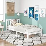 Marco de cama de madera, para cama individual, 90 x 190 cm, madera maciza, muebles de dormitorio para adultos, niños, adolescentes (90 x 190 cm), color blanco