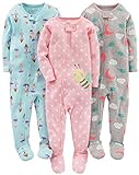 Simple Joys by Carter's 3-Pack Snug Fit Footed Cotton Pajamas Duermen para bebés pequeños, Abejas/Bailarina/Luna, 12 Meses (Pack de 3) Bebé Niñas