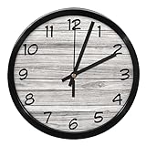 Reloj de pared de 9.8 pulgadas con fondo de textura gris de madera, funciona con pilas, relojes decorativos sin garrapatas, para cocina, sala de estar, baño, granja
