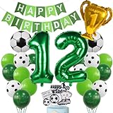 Globo de fútbol para 12 cumpleaños, globo de helio verde, 12 cumpleaños, decoración para tarta de niño, decoración de cumpleaños de fútbol, decoración de fiesta de cumpleaños para niños de 12 años,