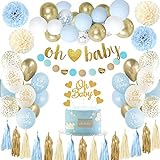 Baby Shower Decoracion Niño, Globos Baby Shower Niño, Azul Globos Decoracion Nacido Bebé Adorno, Oh Baby Banner, Oh Baby Cake Topperpara Baby Shower Niño Globo Recién Nacido Niño