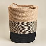 Goodpick Cesta grande de cuerda de algodón, cesta alta para ropa sucia, cesta de almacenamiento tejida para manta en sala de estar, cesta de juguetes para almacenamiento de guardería, 41 x 35 cm