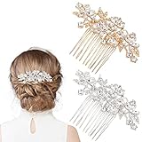 WEBEEDY 2 peines de cristal para novia de boda, diamantes de imitación, piezas de pelo de flores para dama de honor, peines laterales de boda, accesorios para el cabello para mujeres y niñas
