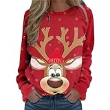 Suéter con estampado de Navidad para mujer, elegante suéter casual con cuello redondo y manga larga, #F-rojo, L