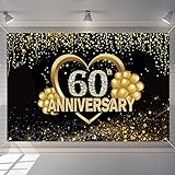 Decoración de fondo de pancarta de feliz 60 aniversario, aniversario de boda, 60 aniversario, fiesta, accesorios, cartel de tela, decoración de aniversario de oro negro, 1,5 m