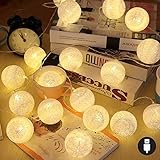 ELINKUME® LED Bolas de algodón luces de hadas, 20 LEDs 4M / 13,12 pies, alimentado por USB, blanco cálido bola de algodón iluminación de humor para balcón, ventana, fiesta, boda, navidad