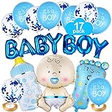 Baby Shower Globos, Diealles Shine 17 Piezas Gender Reveal Balloon para Decoracion Baby Shower Niño, Azul Globos para Baby Shower Boy