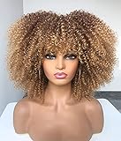 ANNIVIA - Peluca estilo afroamericano rizada con flequillo para mujer, pelo corto de 35,56 cm, peluca sintética resistente al calor, peluca completa, color rubio