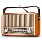 PRUNUS J-120 Radio Vintage Retro FM/Am/SW, Radio Portatil Pequeña Recargable de 1800mAh, Transistor Radio con Excelente Recepción, Radio Bluetooth Portatil, Altavoz de 5W, Soporte USB/TF/AUX.